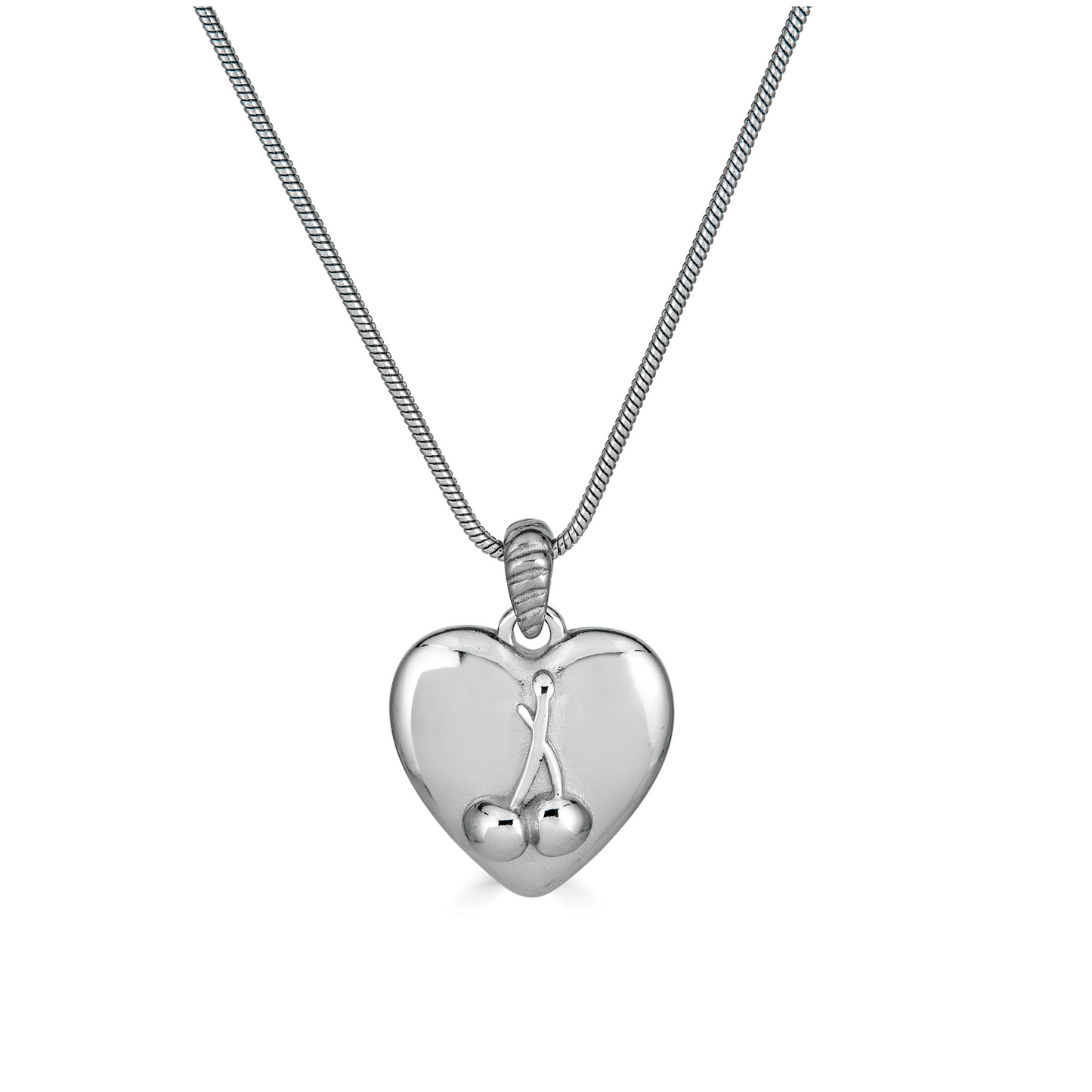 Cherry Heart Necklace in Silver