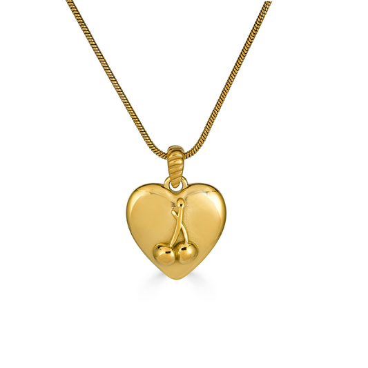 Cherry Heart Necklace in Gold