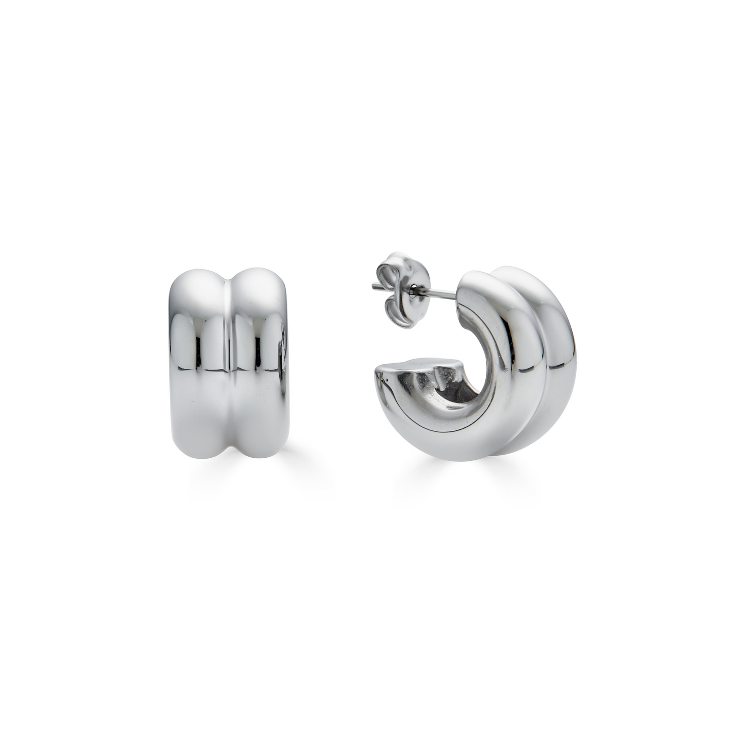 Mini Puffy Hoops in Silver