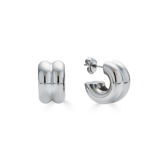 Mini Puffy Hoops in Silver