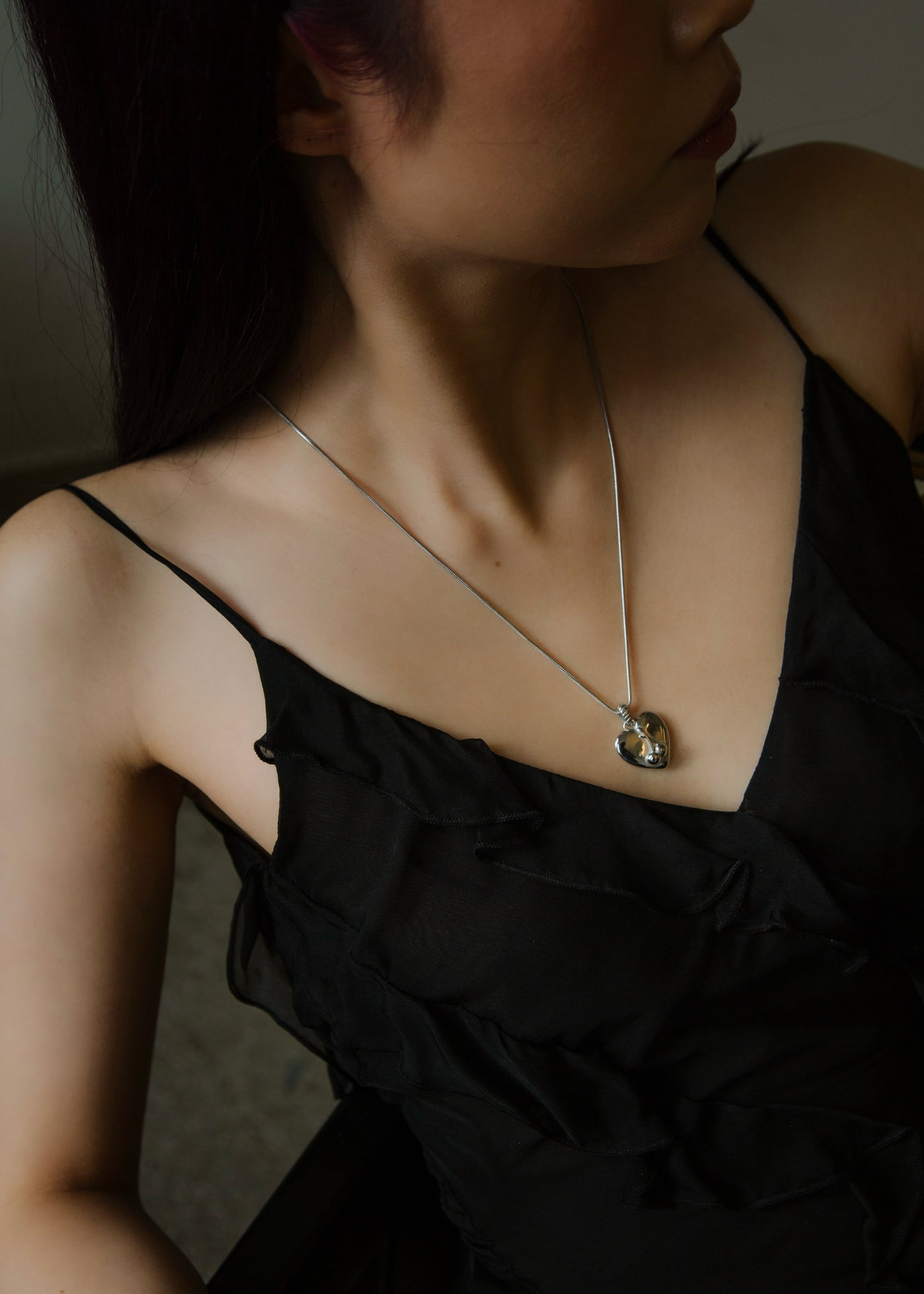 Cherry Heart Necklace in Silver