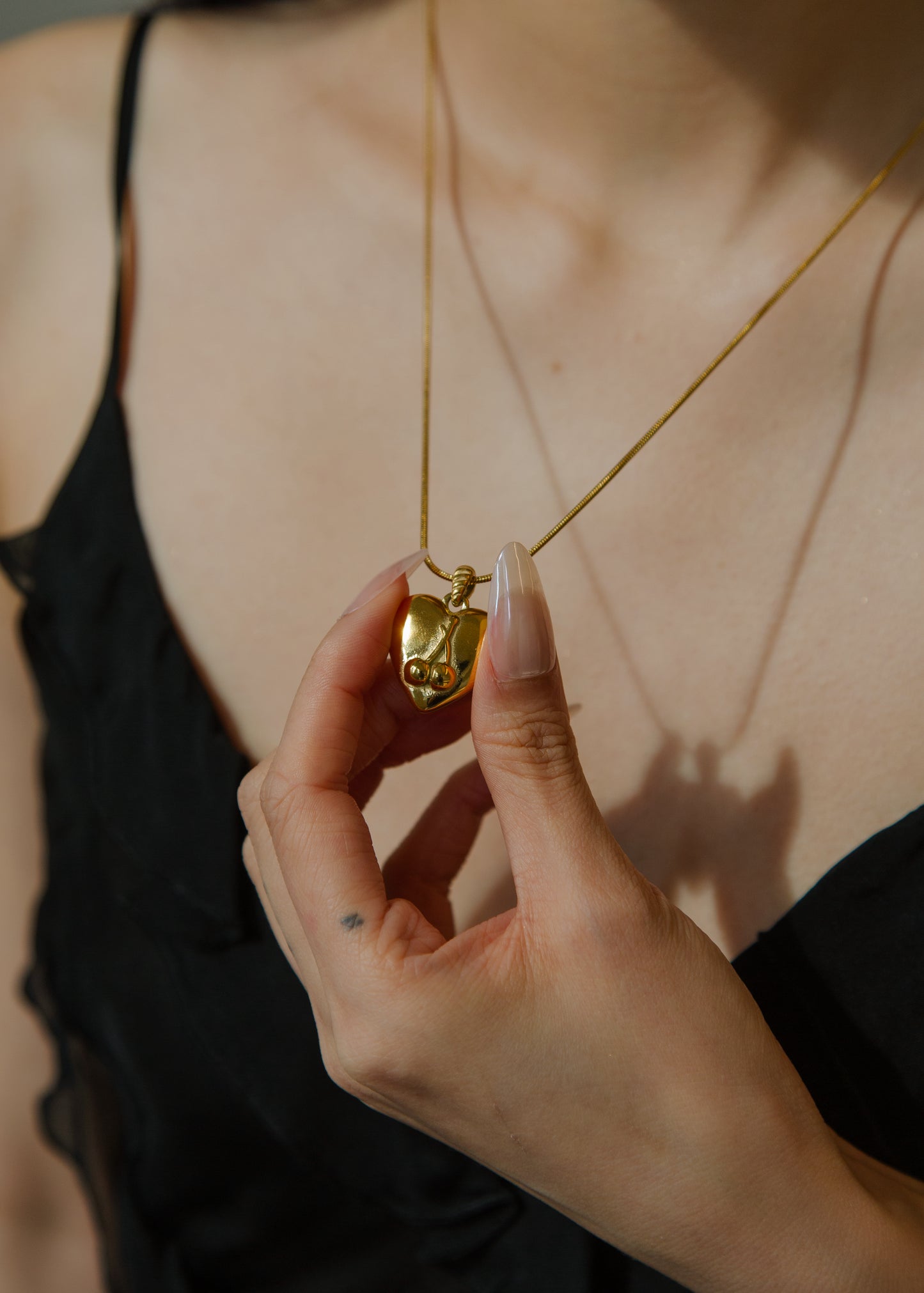 Cherry Heart Necklace in Gold