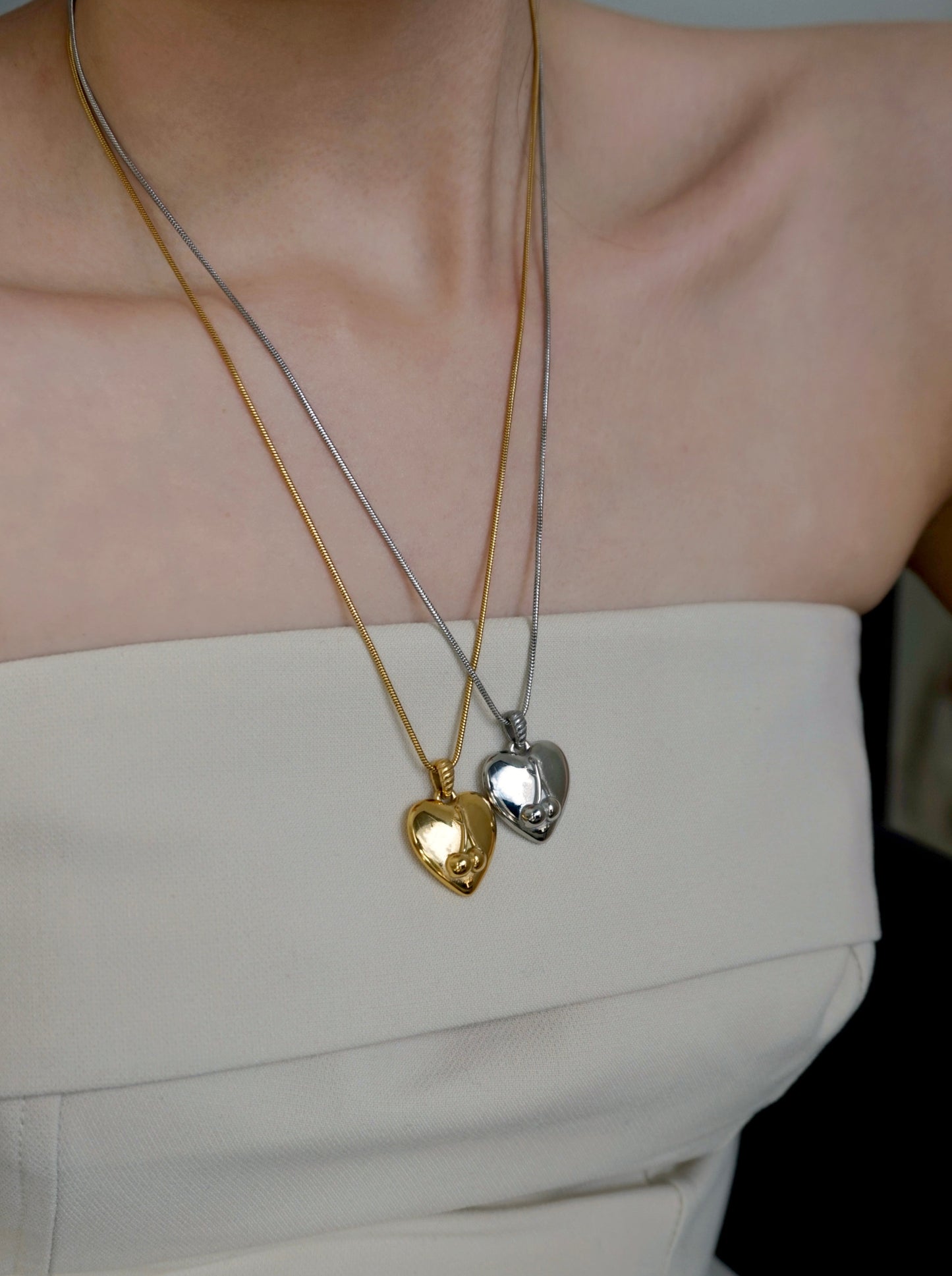 Cherry Heart Necklace in Silver