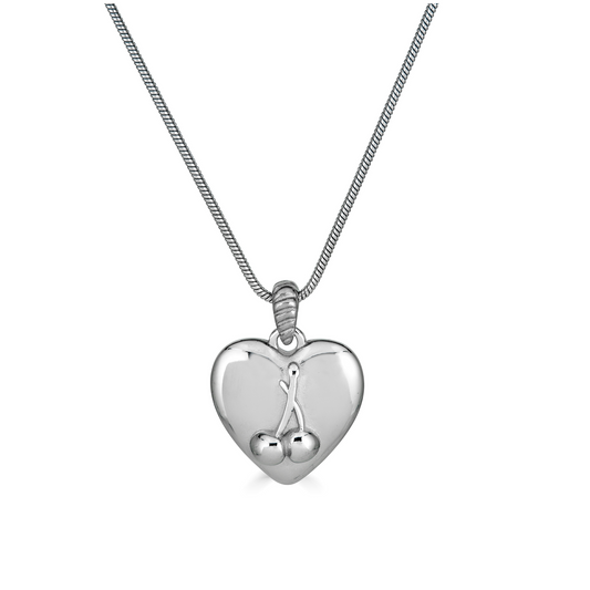 Cherry Heart Necklace in Silver