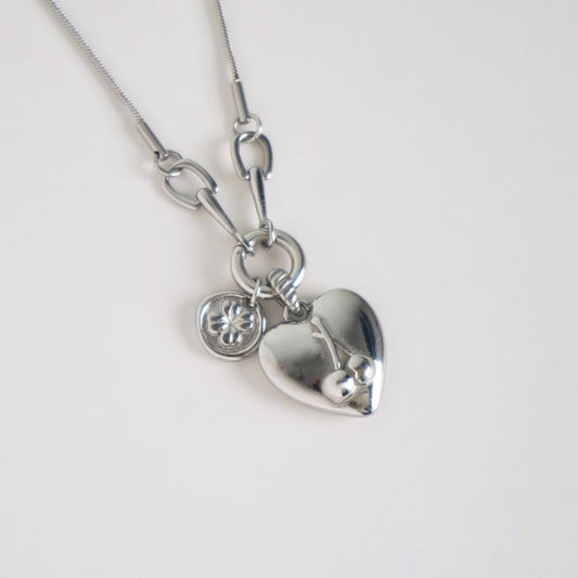 Lucky Cherry Charm Necklace in Silver