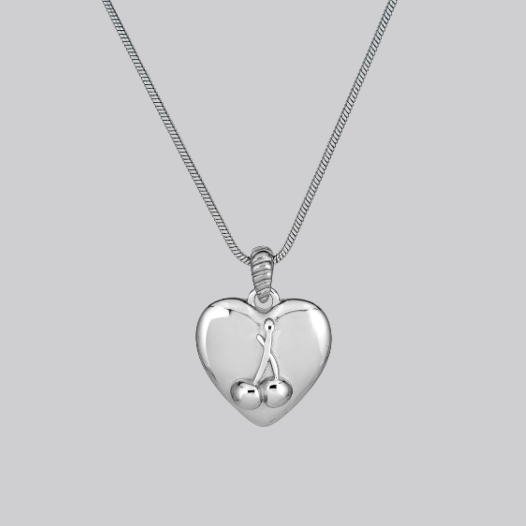 Cherry Heart Necklace in Silver