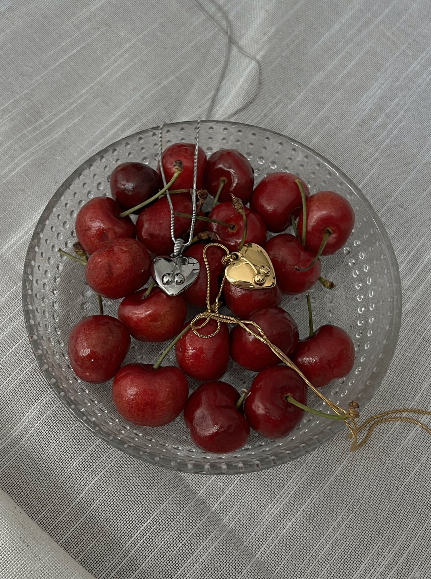 cherry heart necklace, cute necklace, vintage necklace third tone jewelry