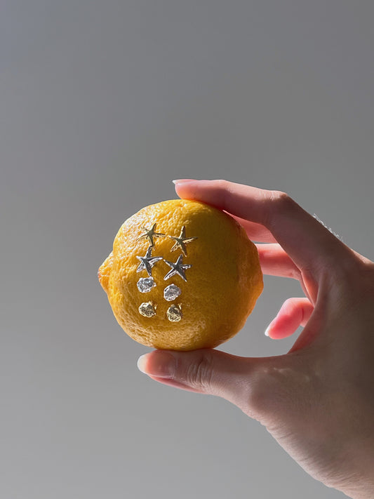 pebble studs, third tone jewelry