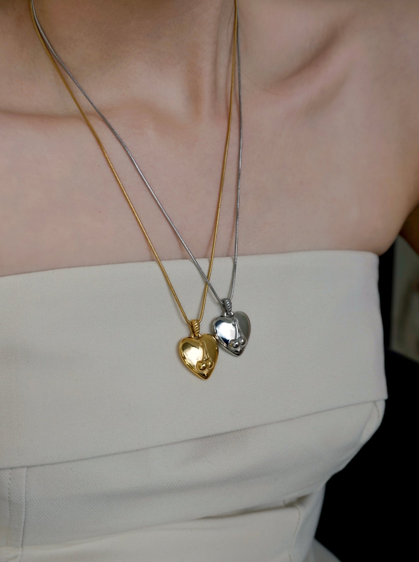 Cherry Heart Necklace in Gold