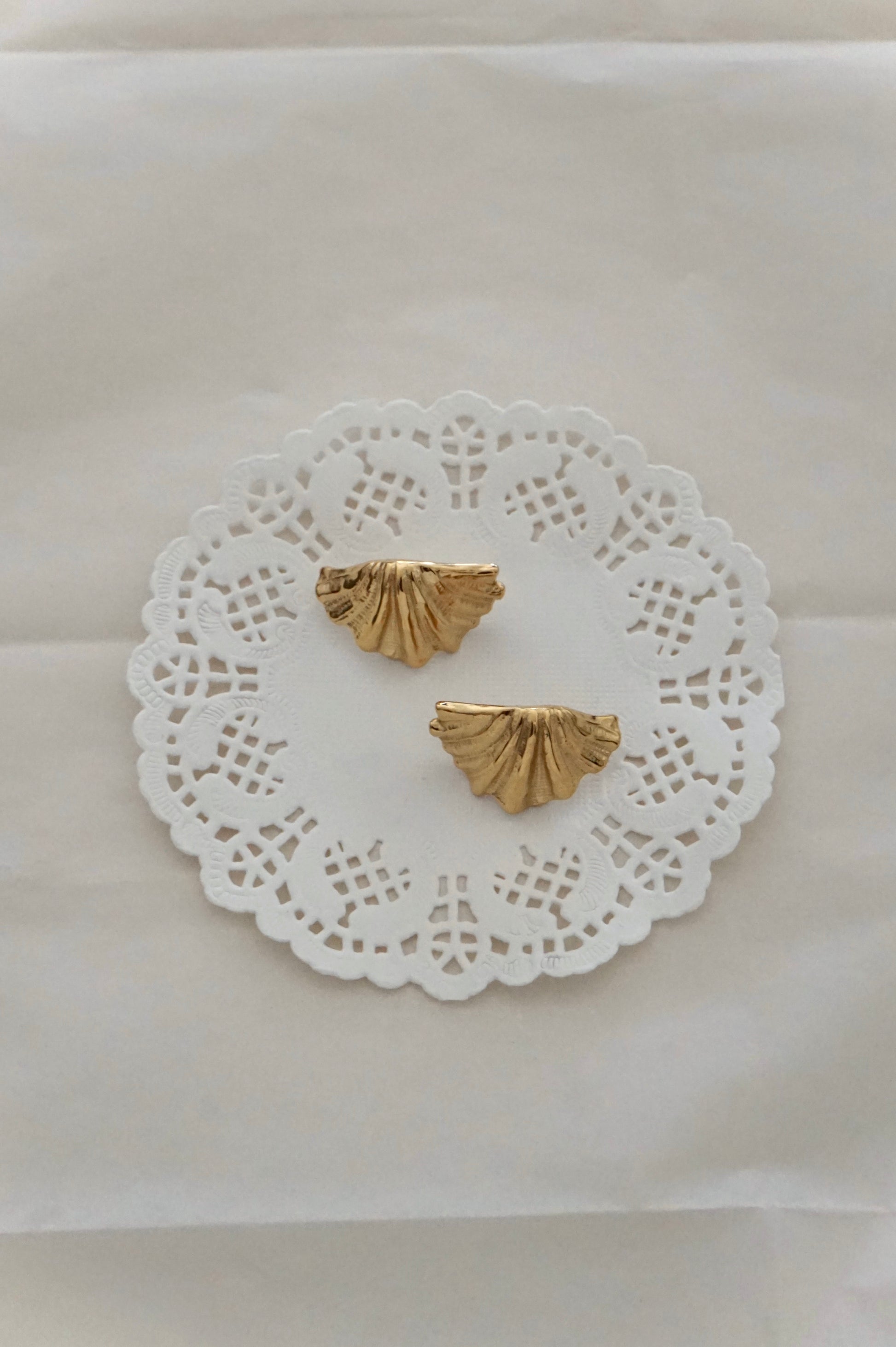 Shell Earrings on a lace doily 