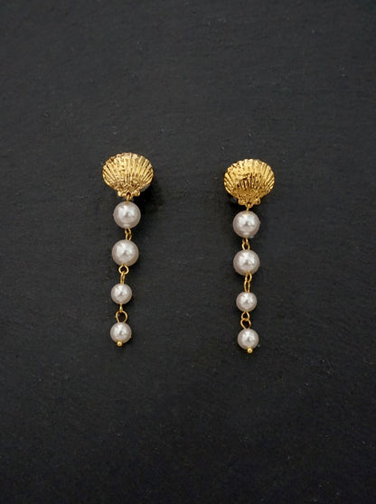 Shell Pearl Earrings in Gold Third Tone Jewelry