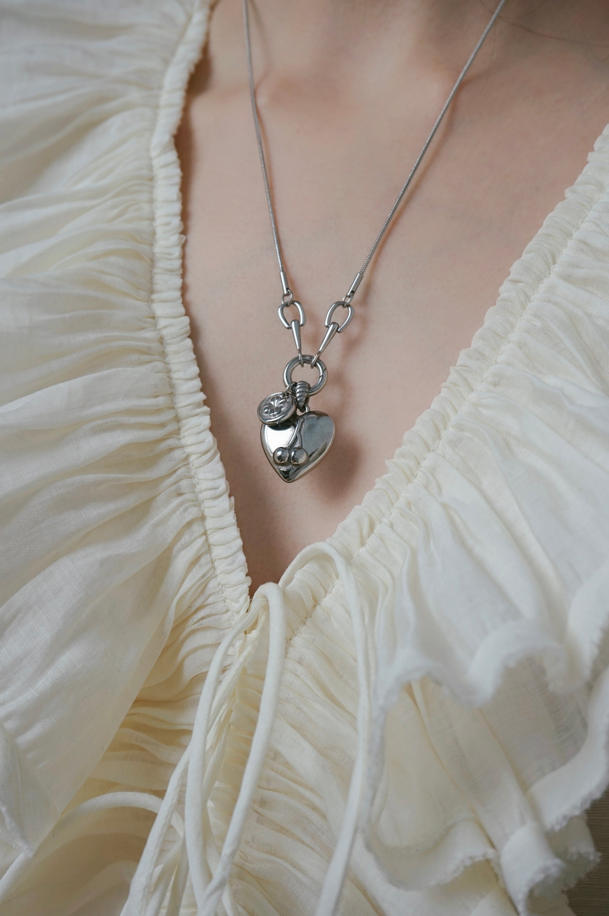 lucky charm necklace and cherry heart necklace, charm necklace for women