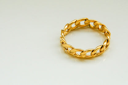chain ring for women. cuban chain gold ring. third tone chain ring.